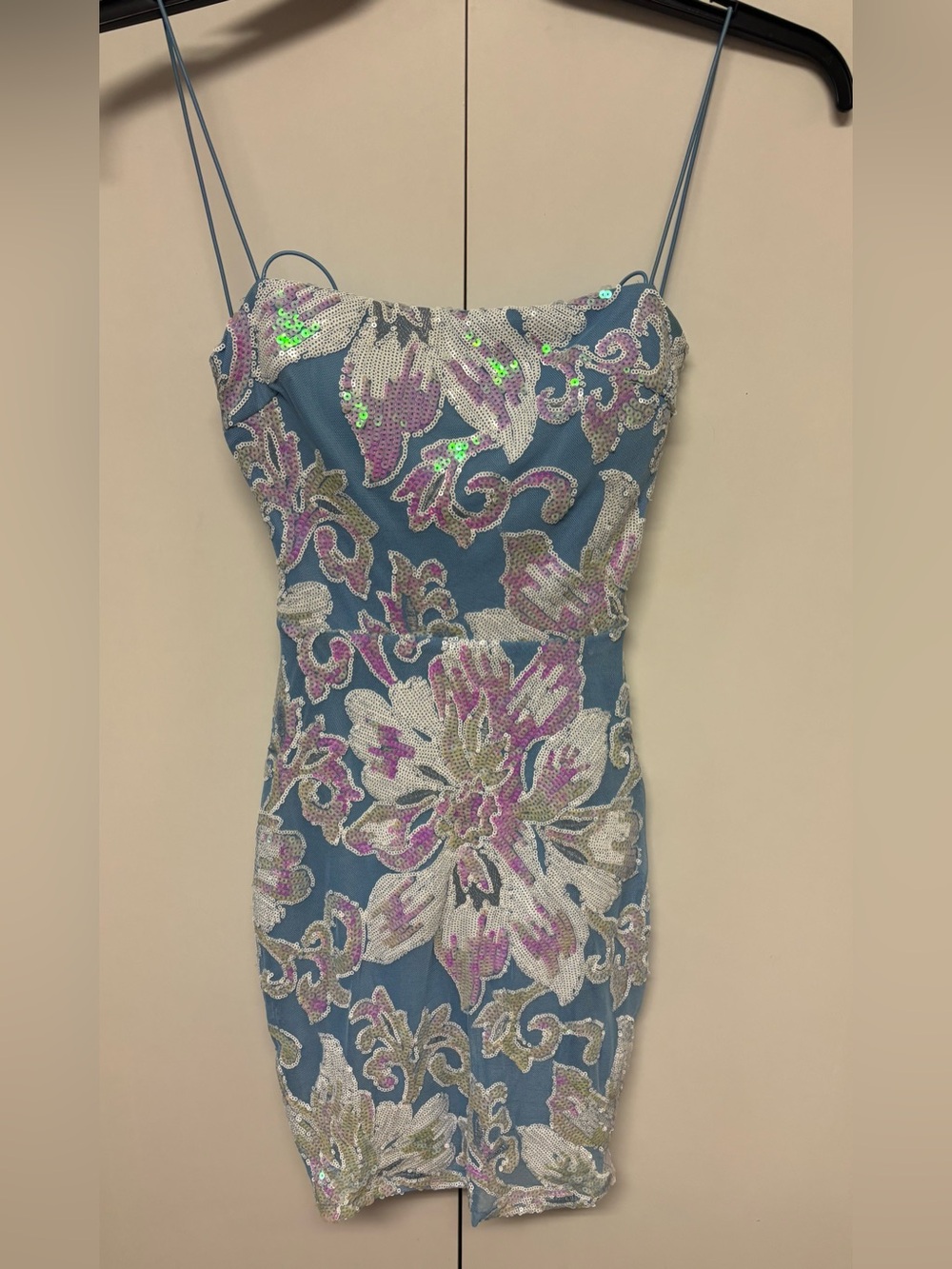 Darling Blue Sequin Floral Mini Dress